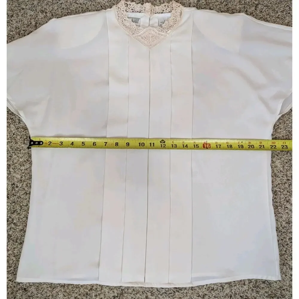 Vintage Christie & Jill Lace Blouse 14 Pleated Shirt Sleeve Cream Beige Dressy - Picture 10 of 10